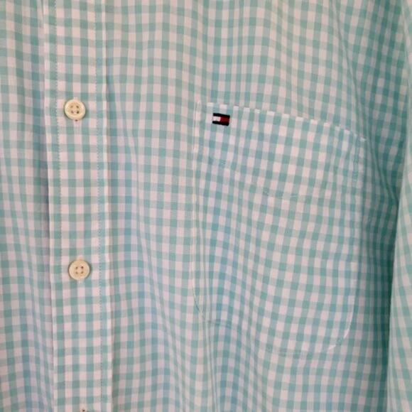 Tommy Hilfiger Long Sleeve Check Button Down Shirt Mens XL Teal Blue Classic Fit - Picture 3 of 9
